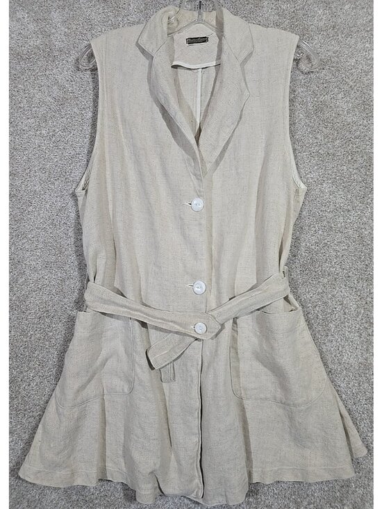 Maiden America Denver Garment Co Tops - Vtg Linen Vest Long Belted Pockets Collar Beige Boho Maiden America Denver Sz S